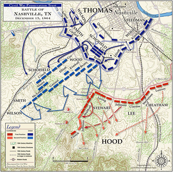 Tours Civil War Blue And Gray Education Society Map Battle Of Nashville Day One December 15 1864 